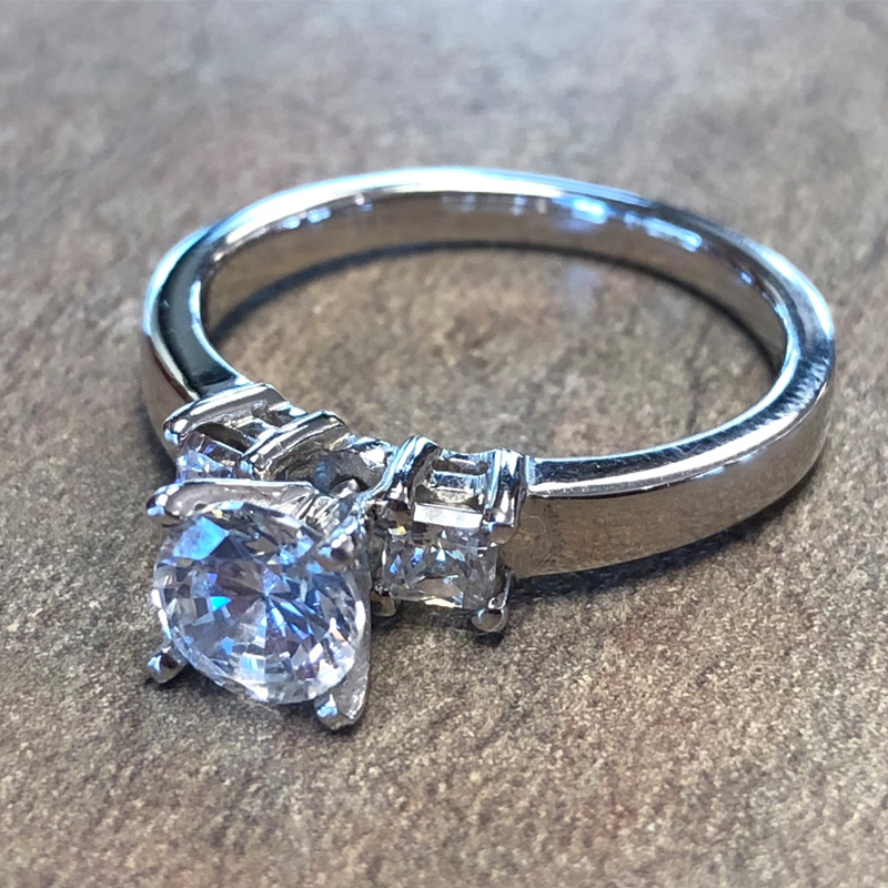 14K White Gold 3 Stone Engagement Ring